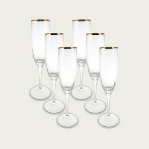 Set 6 flute gold rim