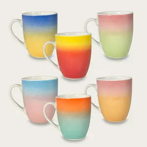 Set 6 tazze mug tavola a colori in porcellana