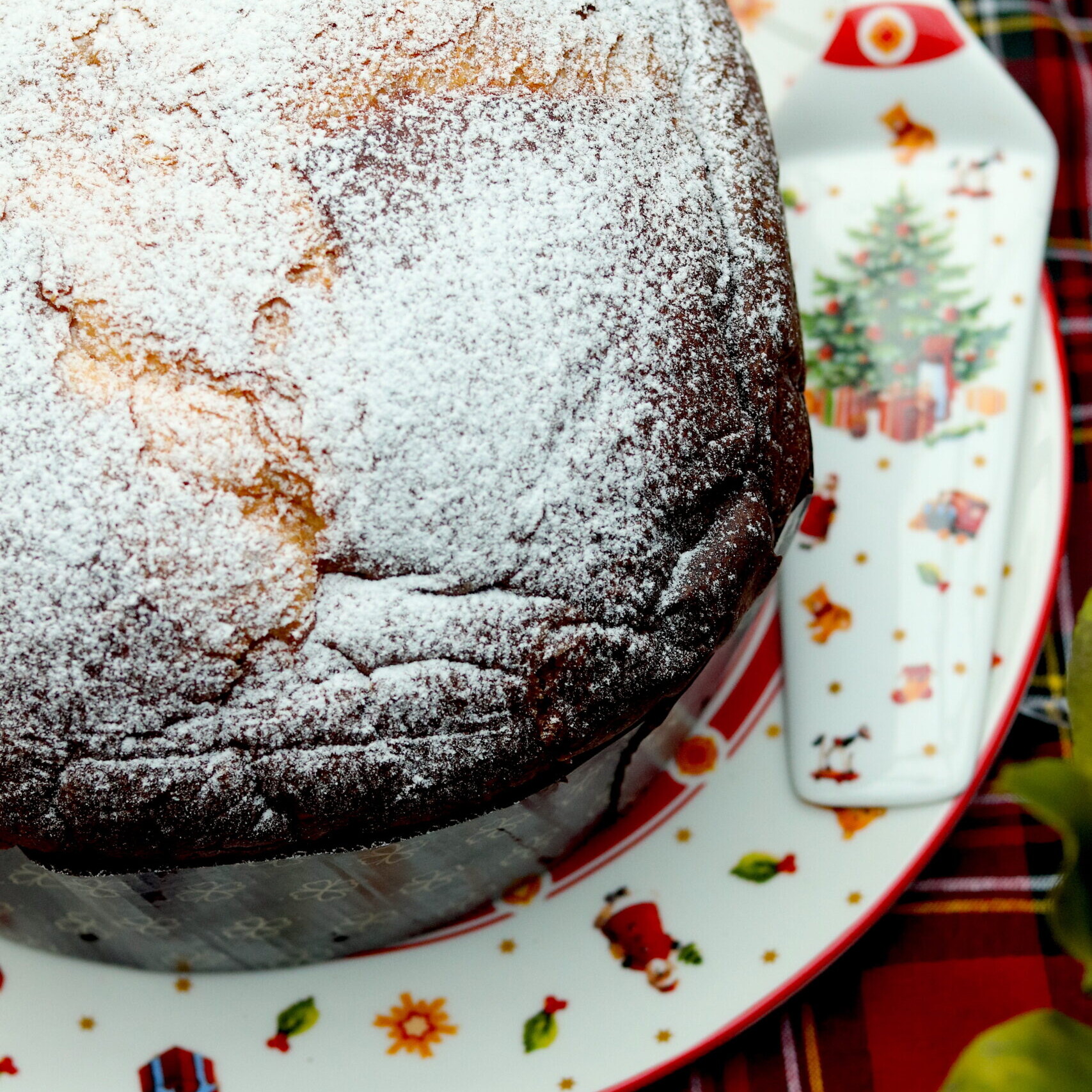 Piatto Panettone Con Paletta Christmas Tree In Porcellana