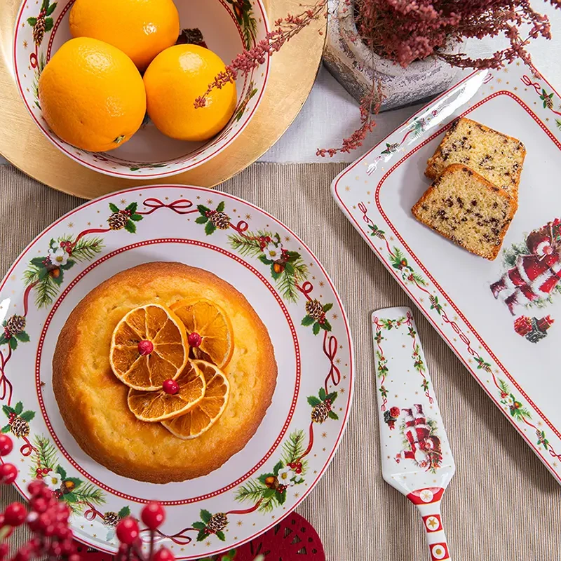 Piatto Panettone Con Paletta Santa Claus In Porcellana