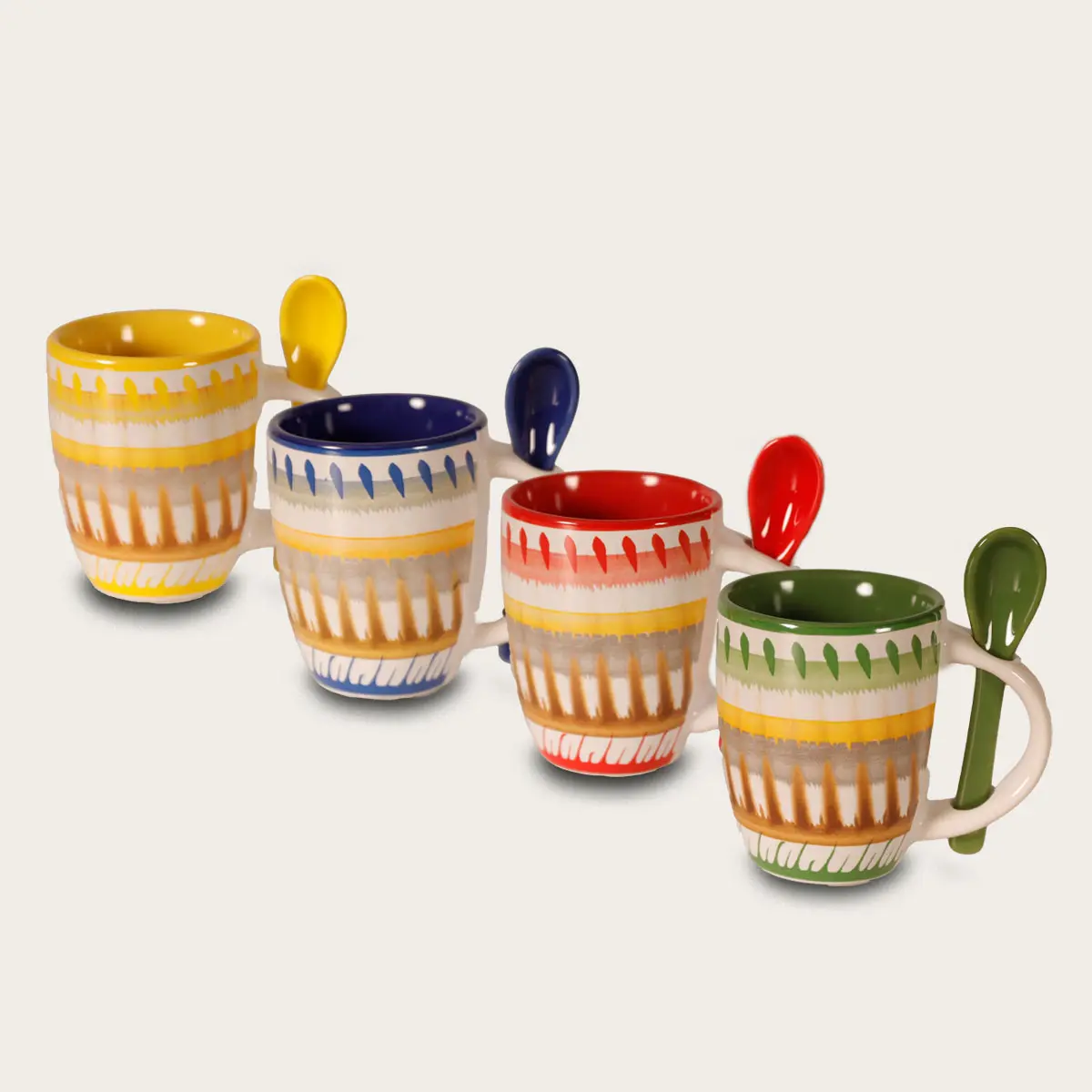 Set 4 tazze da caffè con cucchiaino apulia raggio in ceramica