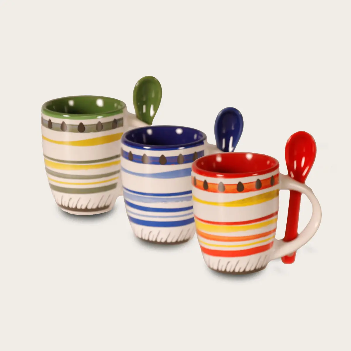 Set 3 tazze da caffè con cucchiaino apulia spirale in ceramica