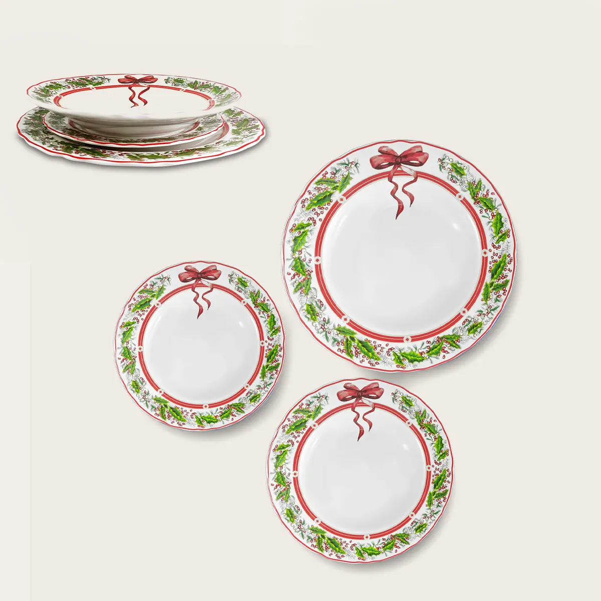 Set 18 Piatti Natale Ribbon