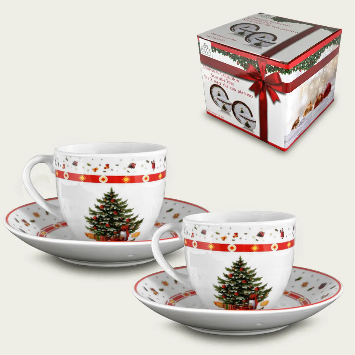 Set 2 Tazze Da The Christmas Tree Con Piattino