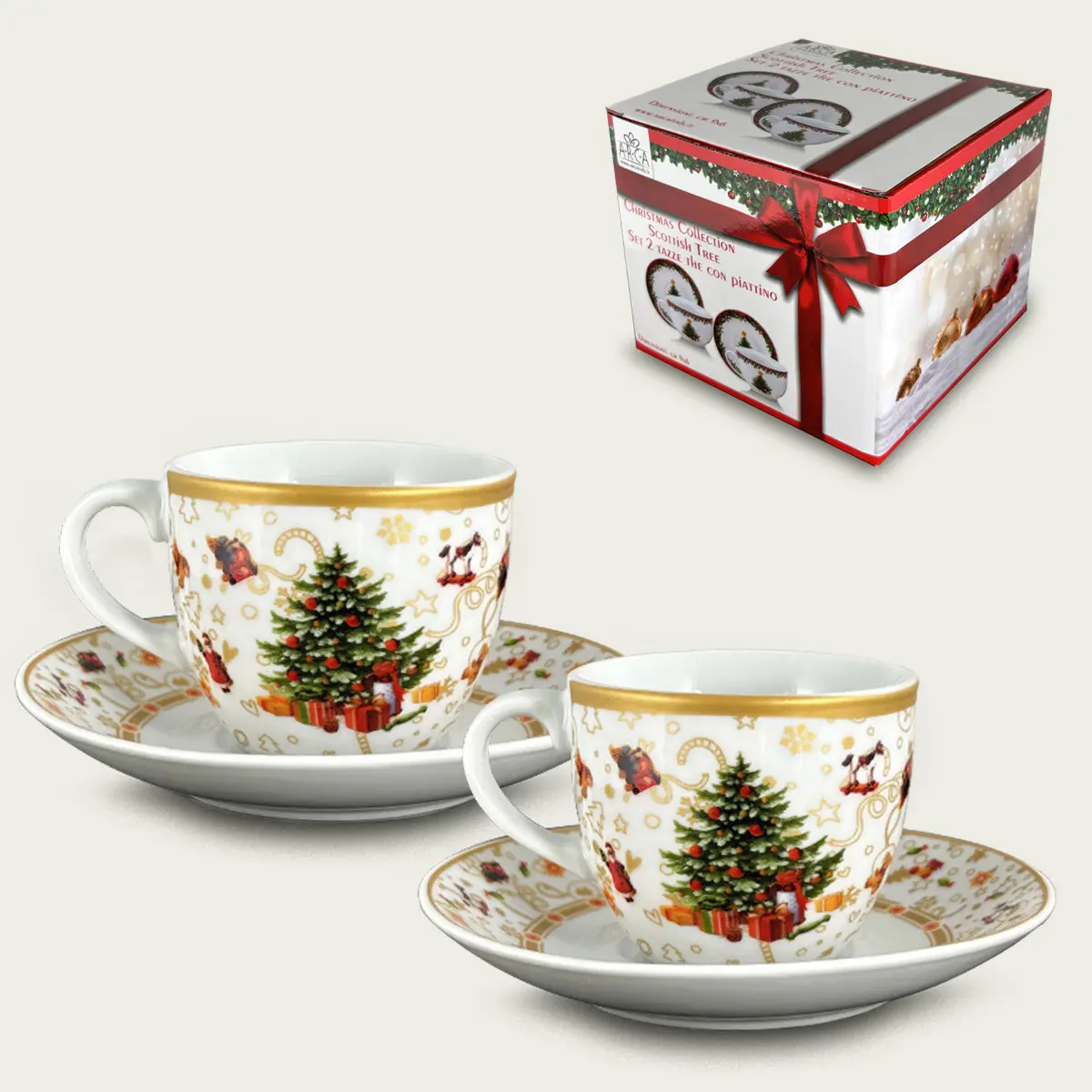 Set 2 Tazze Da The Christmas Tree Gold Con Piattino