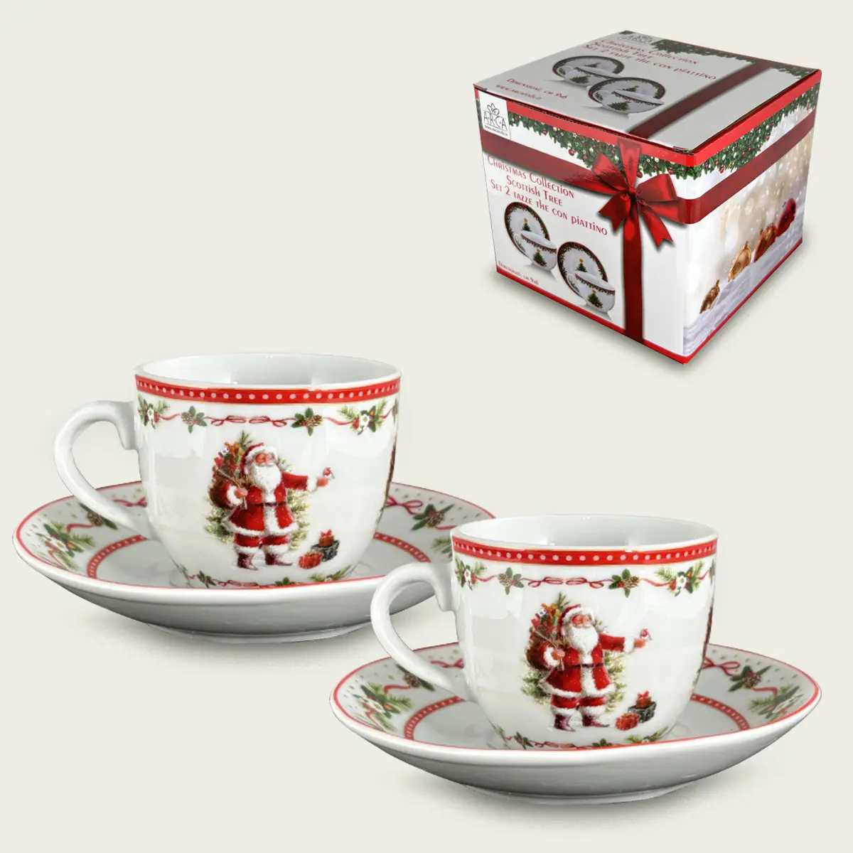 Set 2 Tazze Da The Santa Claus Con Piattino