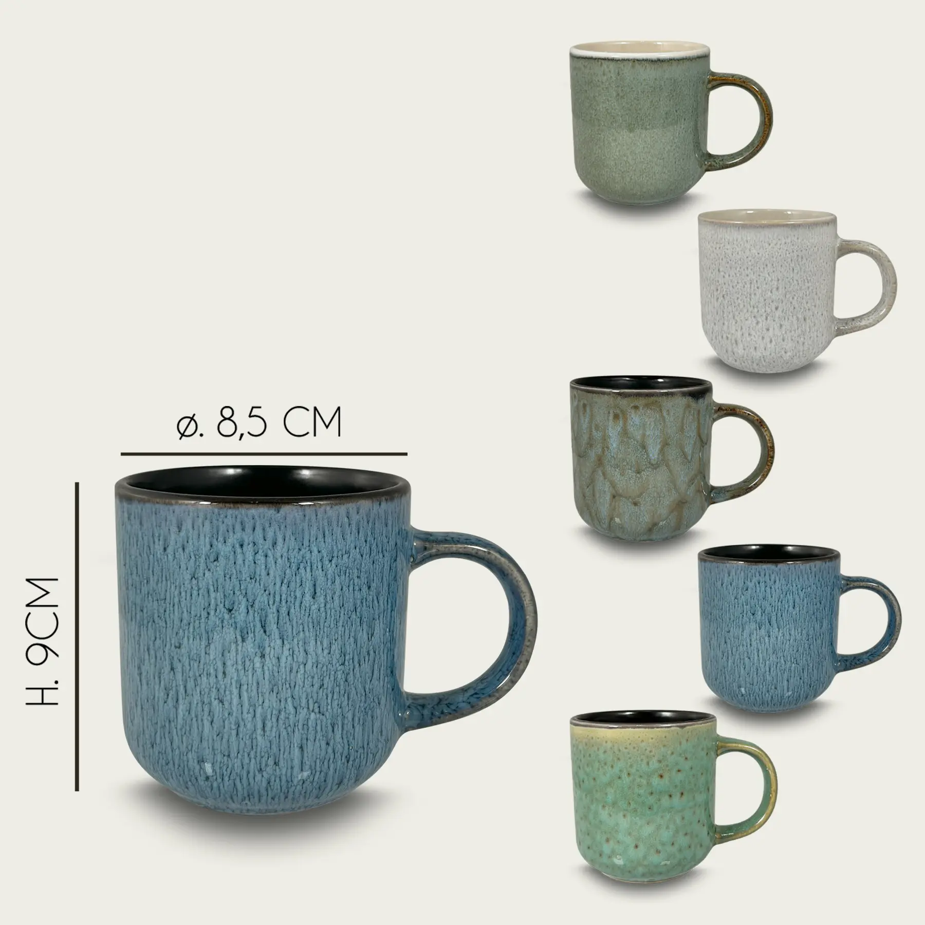 Tazza mug reactive in ceramica Ø 9 - H 8,5 cm